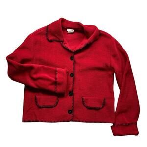 VTG Red Fleece Button Up Jacket Women's Medium Petite